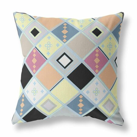 HOMEROOTS 16 in. Tile Indoor & Outdoor Zippered Throw Pillow Yellow & Pink 411376